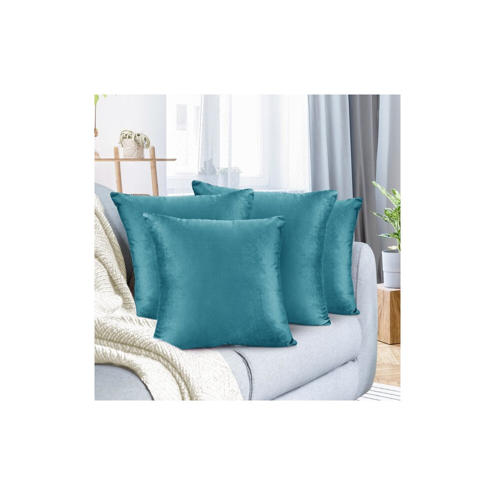 Supreme Bedding Ltd (18"X18" (Pack Of 4), Teal Plain) Velvet Cushion Covers Decorative Throw Pillowcase