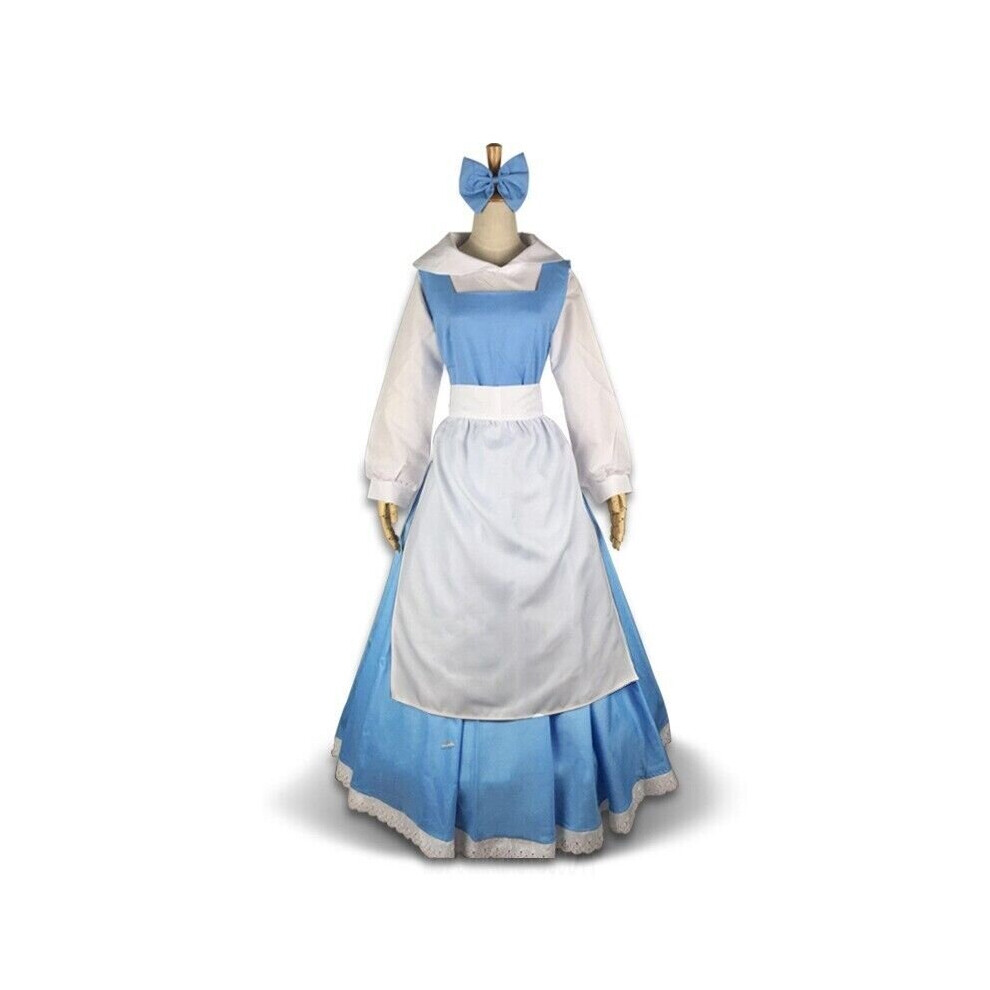 (S) 2023 Girls Beauty and The Beast Belle Blue Dress Costume Blue Maid Fancy Dress