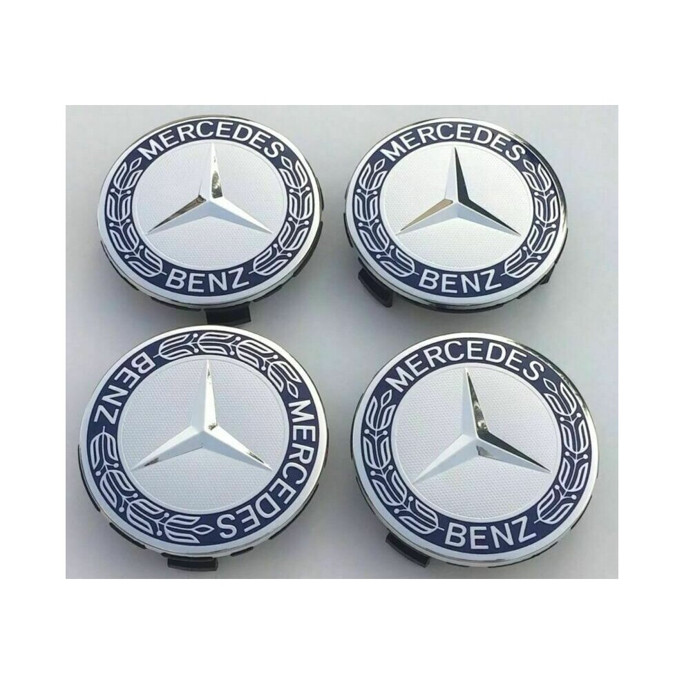 Selloria 4X Mercedes Benz Alloy Wheel Centre Caps 75Mm Blue