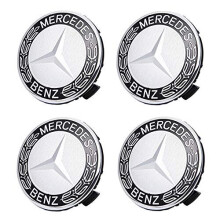 4x Mercedes Benz Alloy Wheel Centre Caps Black 75mm
