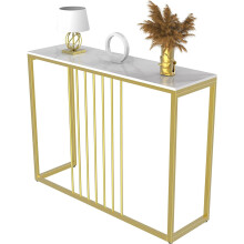 (Lenghth:100cm, White Top Golden Legs) High Gloss Sintered Marbles Console Table Unit