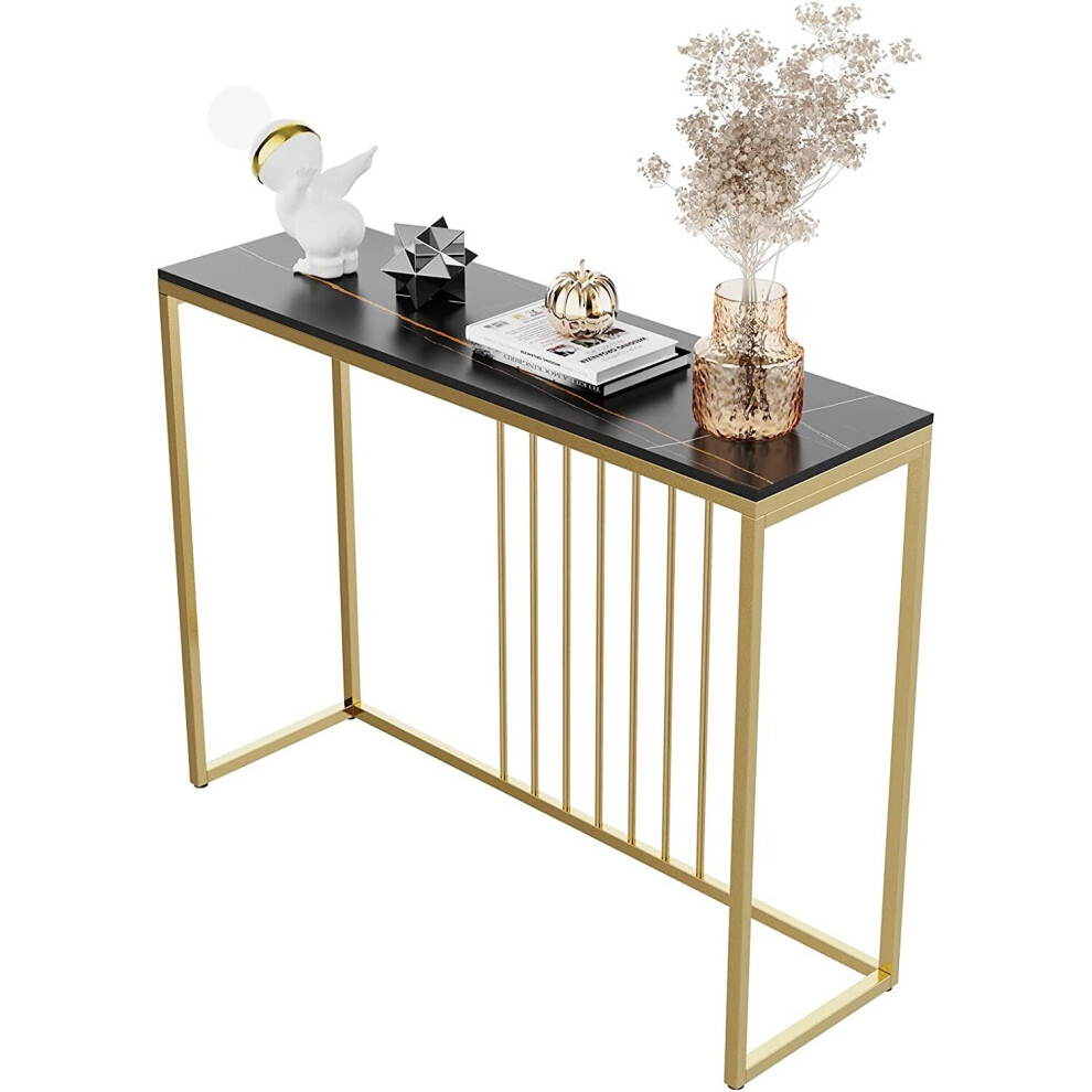 Fativo (Lenghth:100cm, Black Top Golden Legs) High Gloss Sintered Marbles Console Table Unit Multicoloured