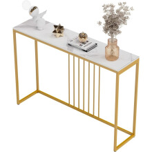 (Lenghth:120cm, White Top Golden Legs) High Gloss Sintered Marbles Console Table Unit