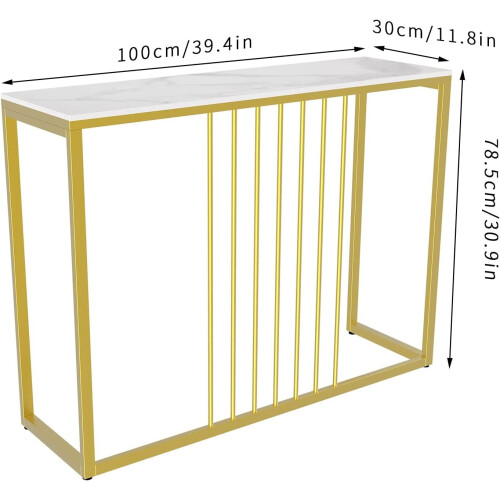 (Lenghth:100cm, White Top Golden Legs) High Gloss Sintered Marbles Console Table Unit 2