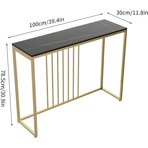 (Lenghth:100cm, Black Top Golden Legs) High Gloss Sintered Marbles Console Table Unit 2