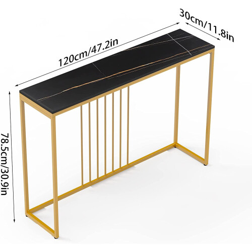 (Lenghth:120cm, Black Top Golden Legs) High Gloss Sintered Marbles Console Table Unit 2