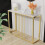 (Lenghth:100cm, White Top Golden Legs) High Gloss Sintered Marbles Console Table Unit 9