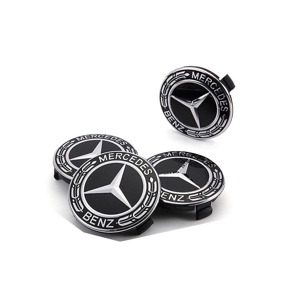 Mercedes Benz Alloy Wheel Centre Caps 75mm Badges Black Hub Emblem A C E G S