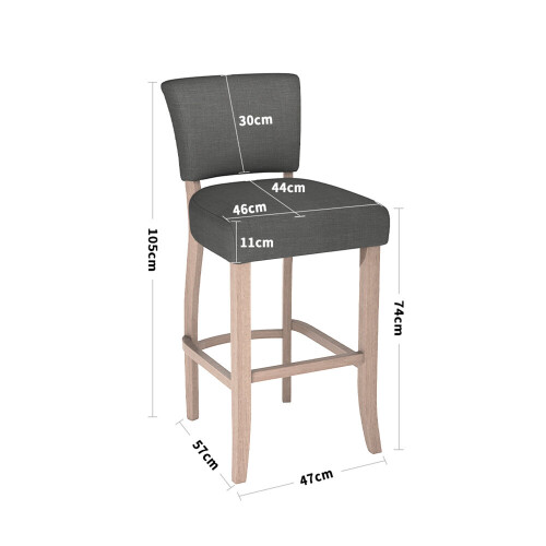 Living And Home (Dark Grey) Set of 2 Height Linen Bar Stools for Kitchen 2