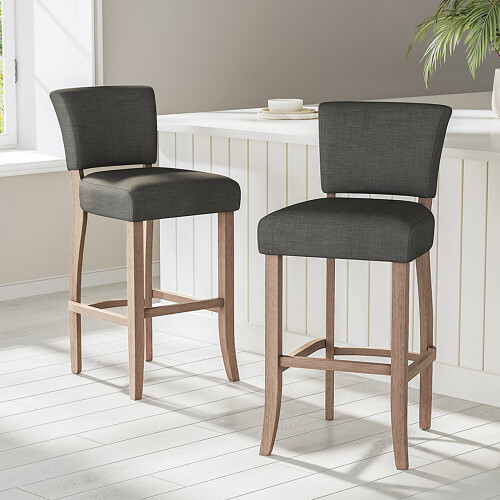 Living And Home (Dark Grey) Set of 2 Height Linen Bar Stools for Kitchen 1