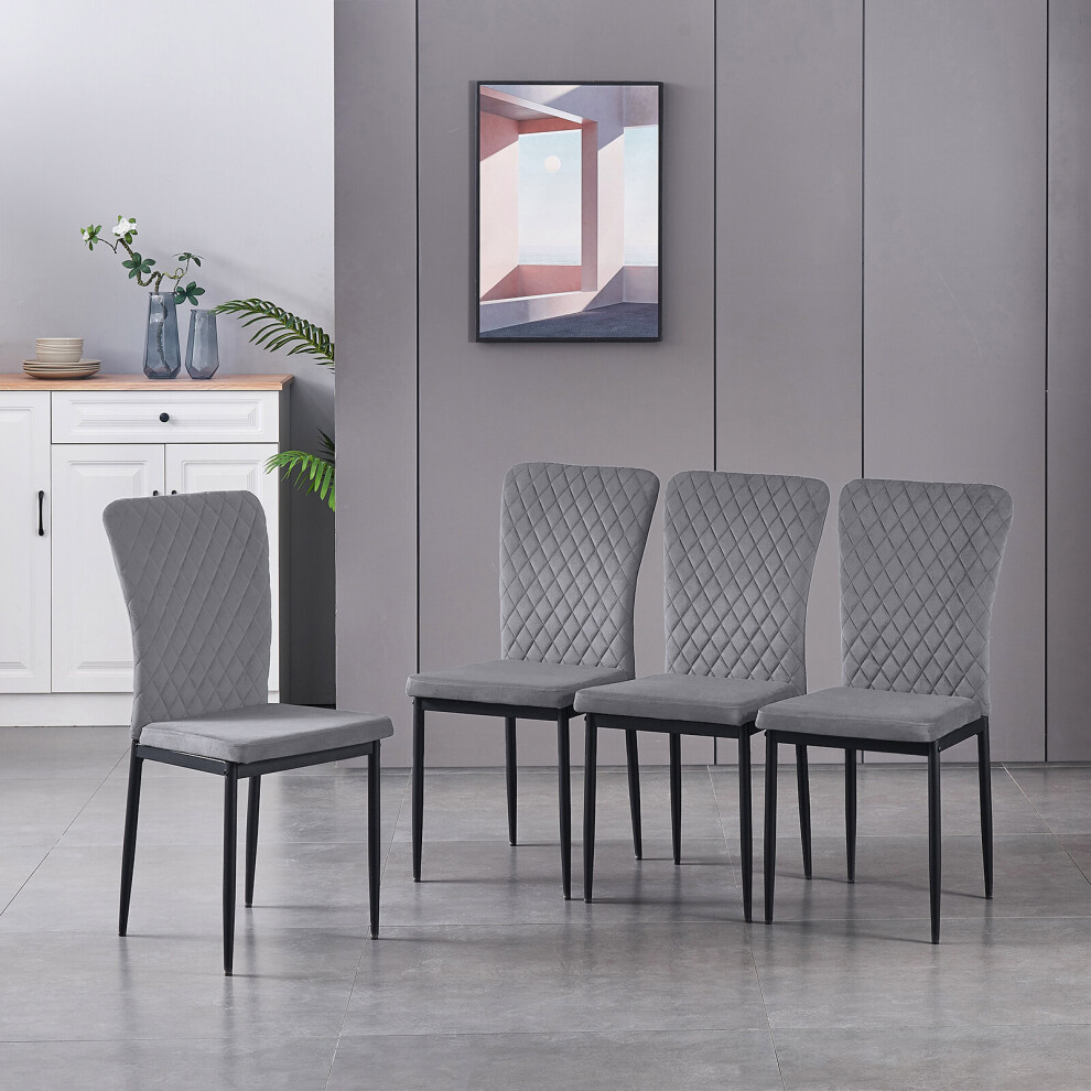 (Grey(velvet), 4 pcs) 4/6 Dining Chairs High Back Velvet/PU Office