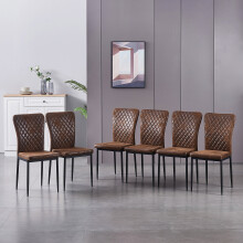 (Brown(Suede), 6 pcs) 4/6 Dining Chairs High Back Velvet/PU Office