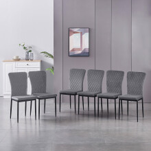 (Grey(velvet), 6 pcs) 4/6 Dining Chairs High Back Velvet/PU Office