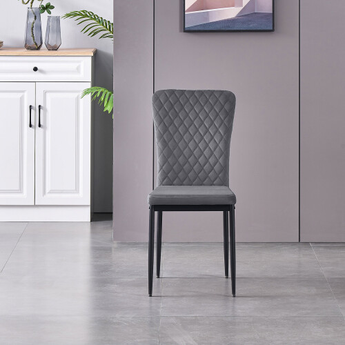 (Grey(velvet), 4 pcs) 4/6 Dining Chairs High Back Velvet/PU Office 1
