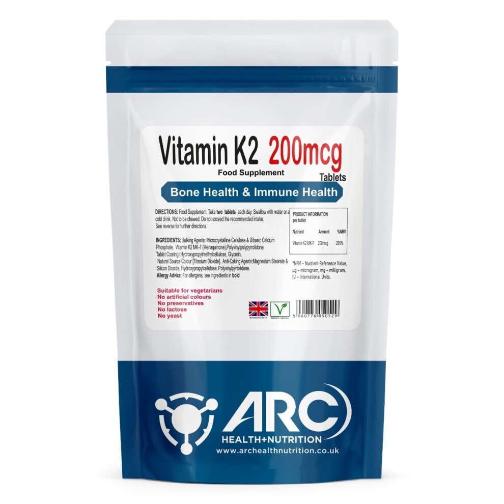 Arc Health Nutrition Vitamin K2-Mk7 200Mcg 60 Vegetarian Tablets