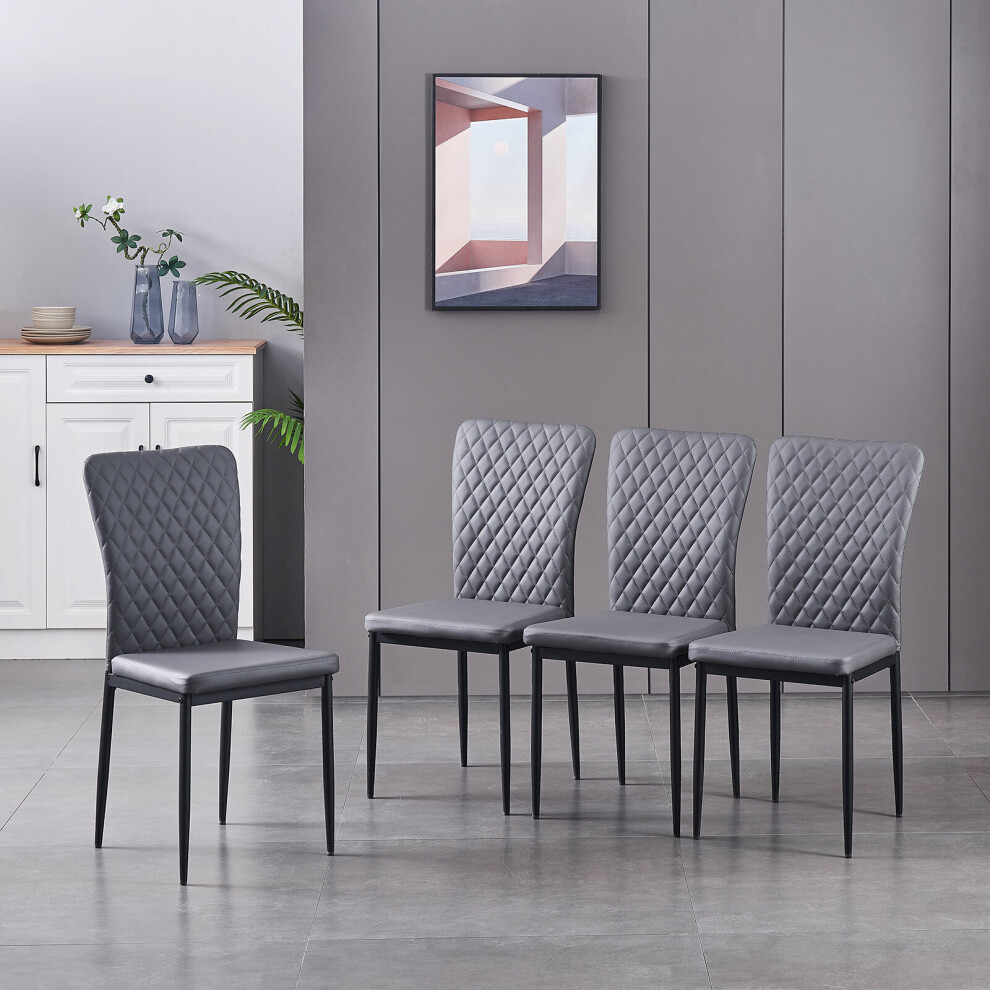 (Grey(PU), 4 pcs) 4/6 Dining Chairs High Back Velvet/PU Office