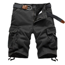 (Dark Grey, 34) Mens Cargo Combat Shorts Cotton Chino Twill Knee Length Half Pants Multi Pockets
