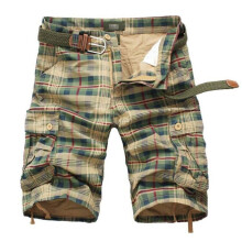 (Armyyellow Plaid, 34) Mens Cargo Combat Shorts Cotton Chino Twill Knee Length Half Pants Multi Pockets