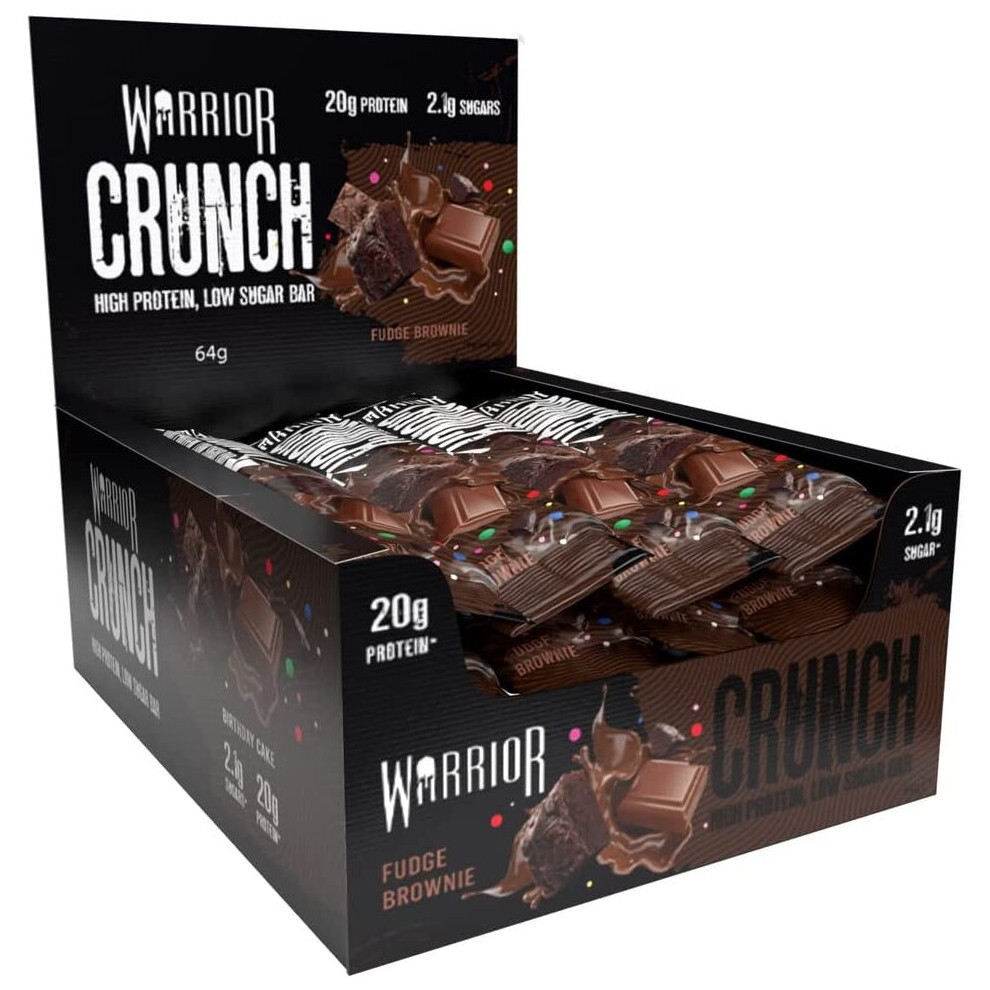 Warrior, CRUNCH - High Protein Bars - 20g Protein Each Bar - 12 Pack x 64g, Fudge Brownie