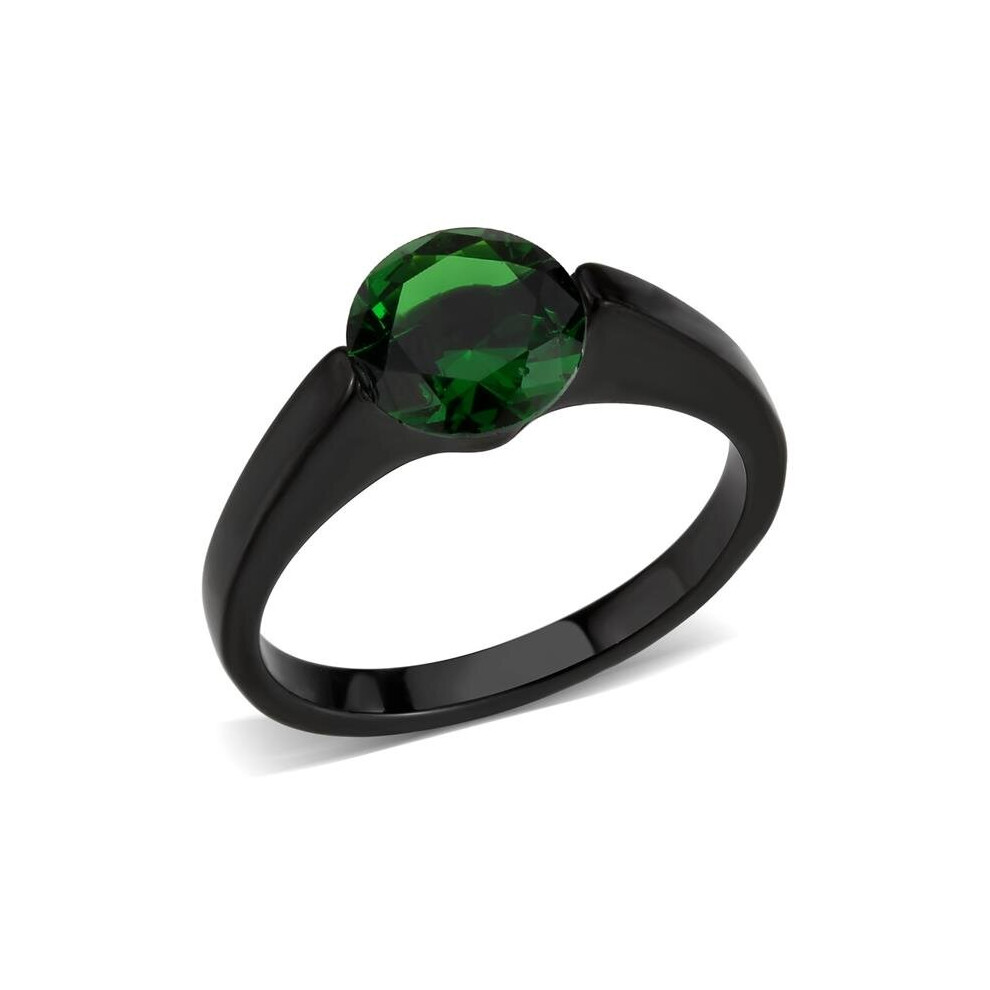 Alamode TK3738-8 IP Black Stainless Steel Ring with Synthetic Stone, Emerald - Size 8-image-OPC-PBCZMMW-NEW