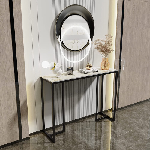 (Ink Painting Pattern-black Legs) Sintered Stone slim Console Table Desk Hallway Unit 1