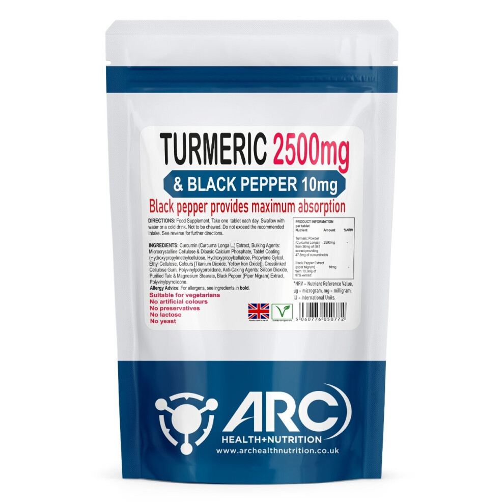 Arc Health Nutrition Black Turmeric 2500Mg With Pepper Extract 10Mg Vegetarian 120 Tablets