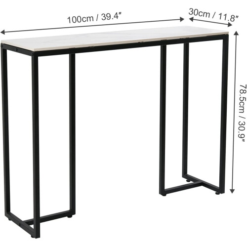 ( White Tabletop-black Legs) Sintered Stone slim Console Table Desk Hallway Unit 2