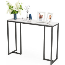 ( White Tabletop-black Legs) Sintered Stone slim Console Table Desk Hallway Unit