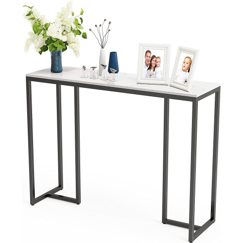 ( White Tabletop-black Legs) Sintered Stone slim Console Table Desk Hallway Unit