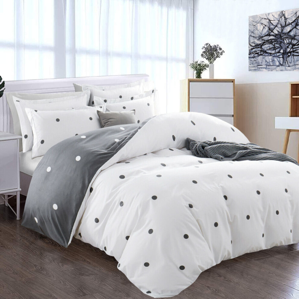 (Double: (200 x 200)cm, Dotted) Duvet Quilt Cover Bedding Set Printed Reversible Duvet Cover with Pillowcases