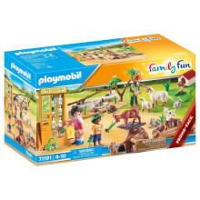 Playmobil Petting Zoo Playset with Goats, Sheep, Rabbits & Tortoise - Food Dispenser, 3 Figures