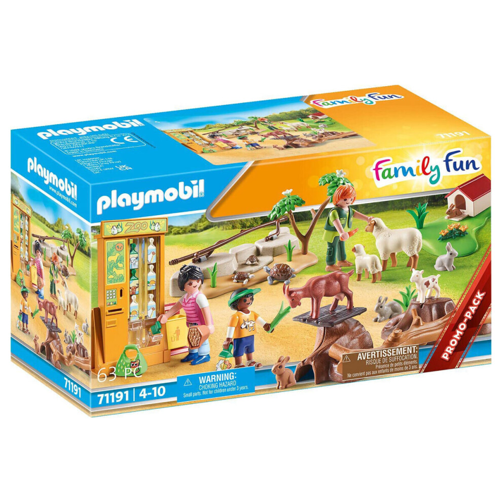 Playmobil Petting Zoo Playset With Goats, Sheep, Rabbits & Tortoise - Food Dispenser, 3 Figures