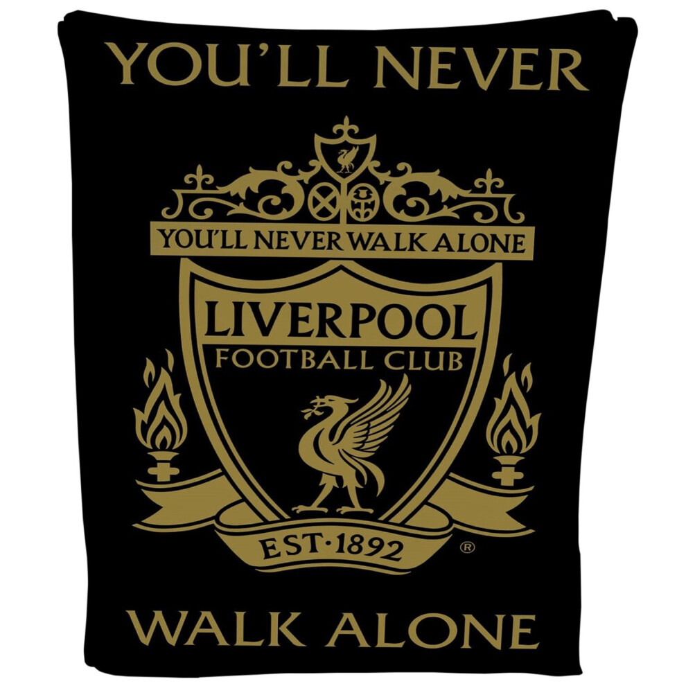 Official Liverpool FC Crest Black Gold Football Fleece Blanket Throw