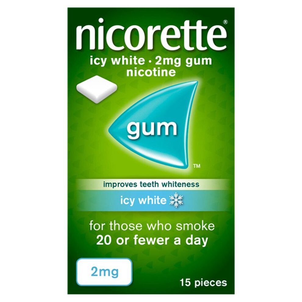 Nicorette Icy White 2mg Gum Nicotine 15 Pieces 15g(Pack of 6)