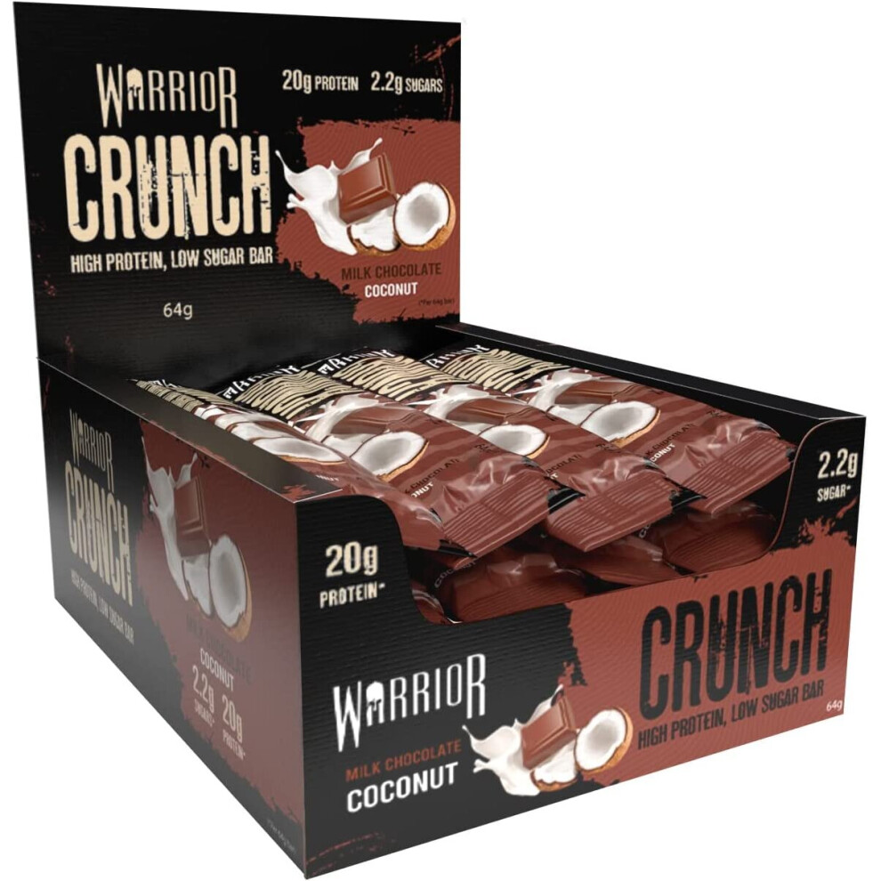 Warrior Supplements CRUNCH High Protein Bars 20g Protein Each Pack of 12x 64g, Milk Chocolate Coconut, 768 gram