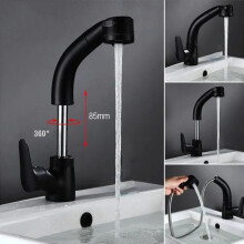 (Black) Extendable Pull Out Flexible Hoses and Slider Bar Faucet Swivel Shower and Sprayer