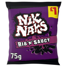 Nik Naks Rib 'N' Saucy Crisps 75g (Pack of 20)