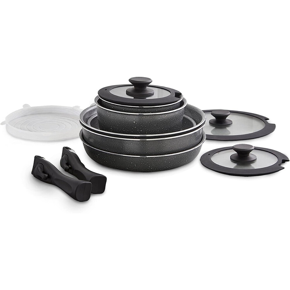 Tower T900140 Freedom 13pc Detachable Handles Cookware Set, Cerastone Coating, Stackable, Induction Ready, Graphite-image-OPC-PBCZZXM-NEW