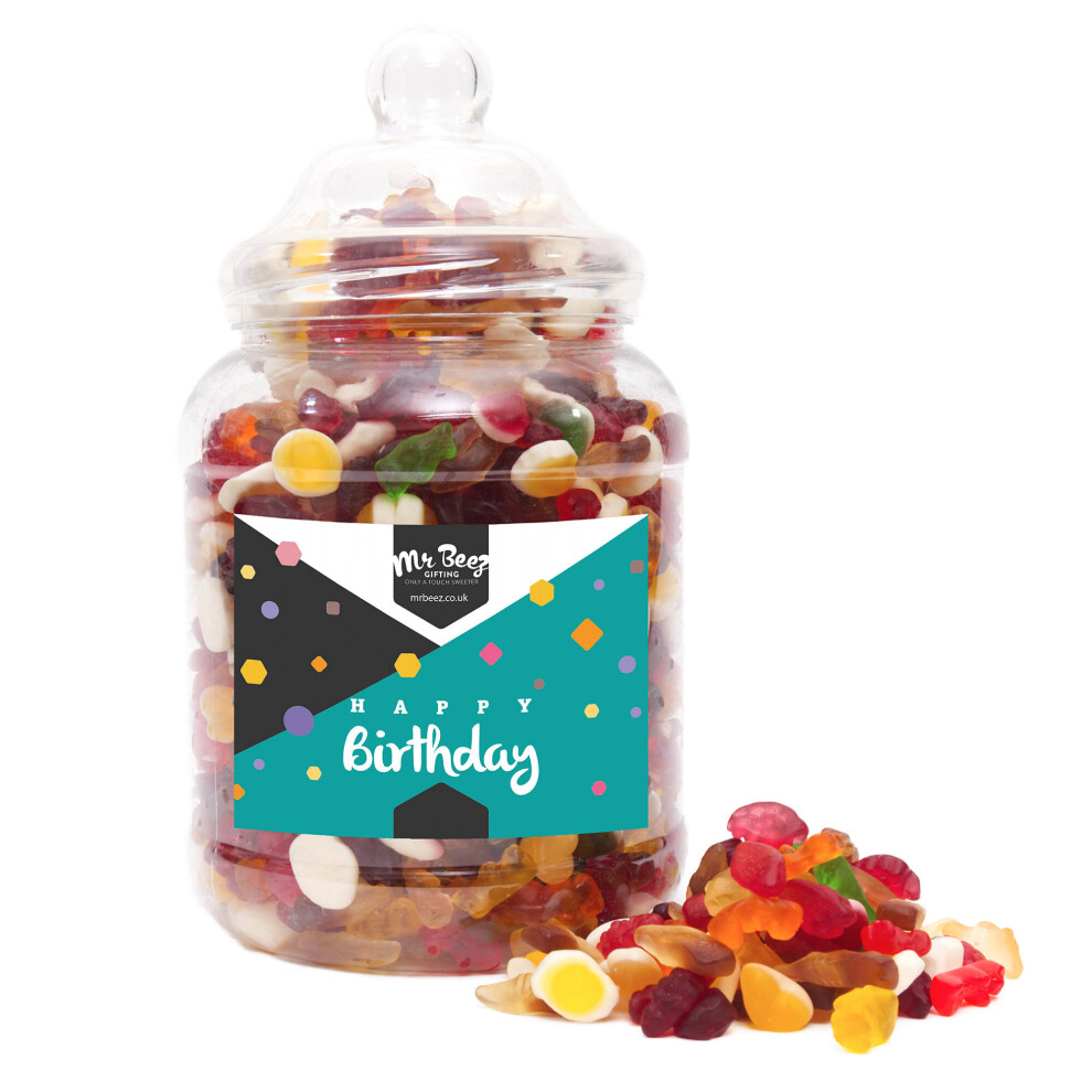 (Large Jar 1700gm) Happy Birthday Sweet Gift Jar Jelly Mix Sweets