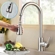 Kitchen Sink Faucet 360° Rotation Single Handle Deck Mounted Kitchen Faucet Pull Out Spray