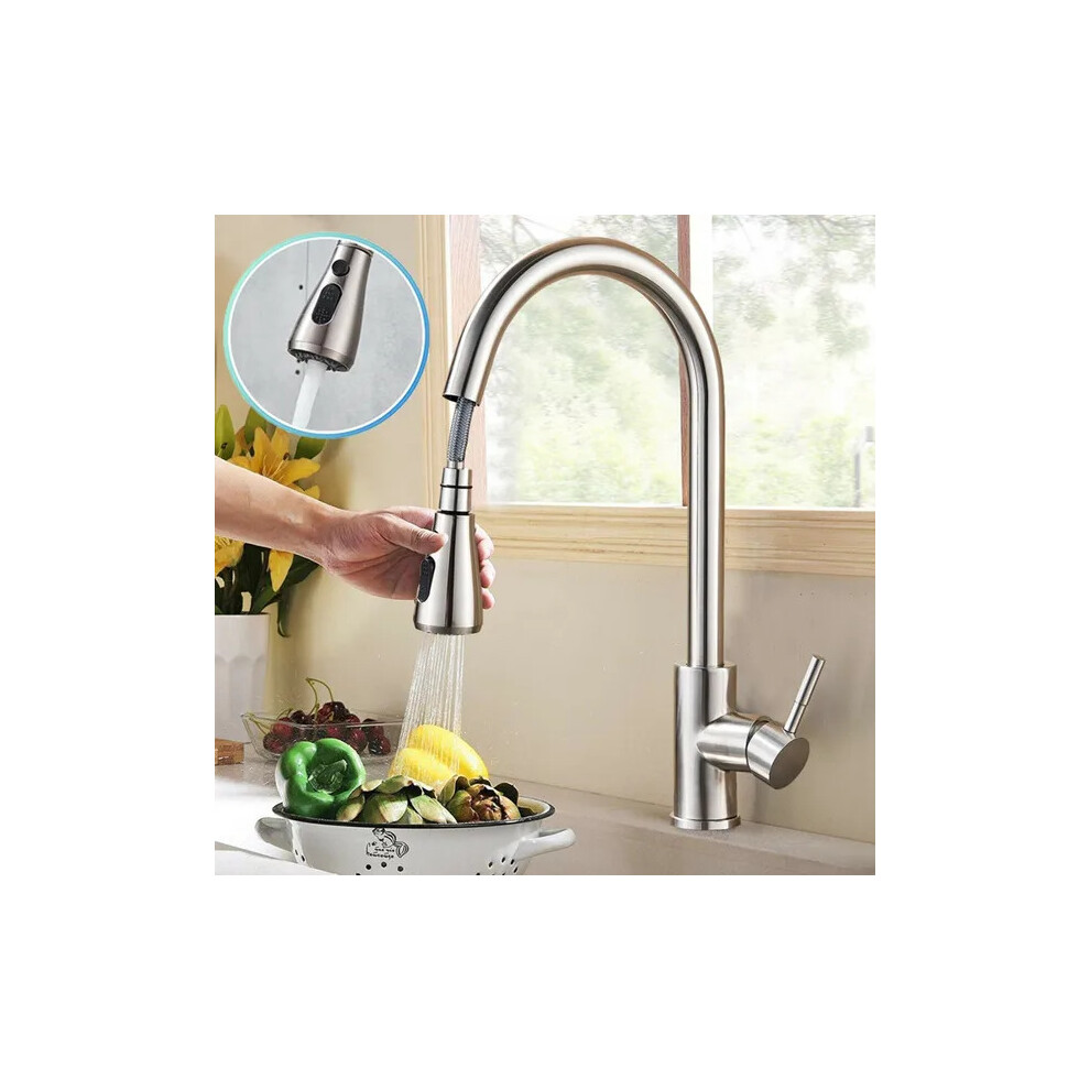 Kitchen Sink Faucet 360° Rotation Single Handle Deck Mounted Kitchen Faucet Pull Out Spray