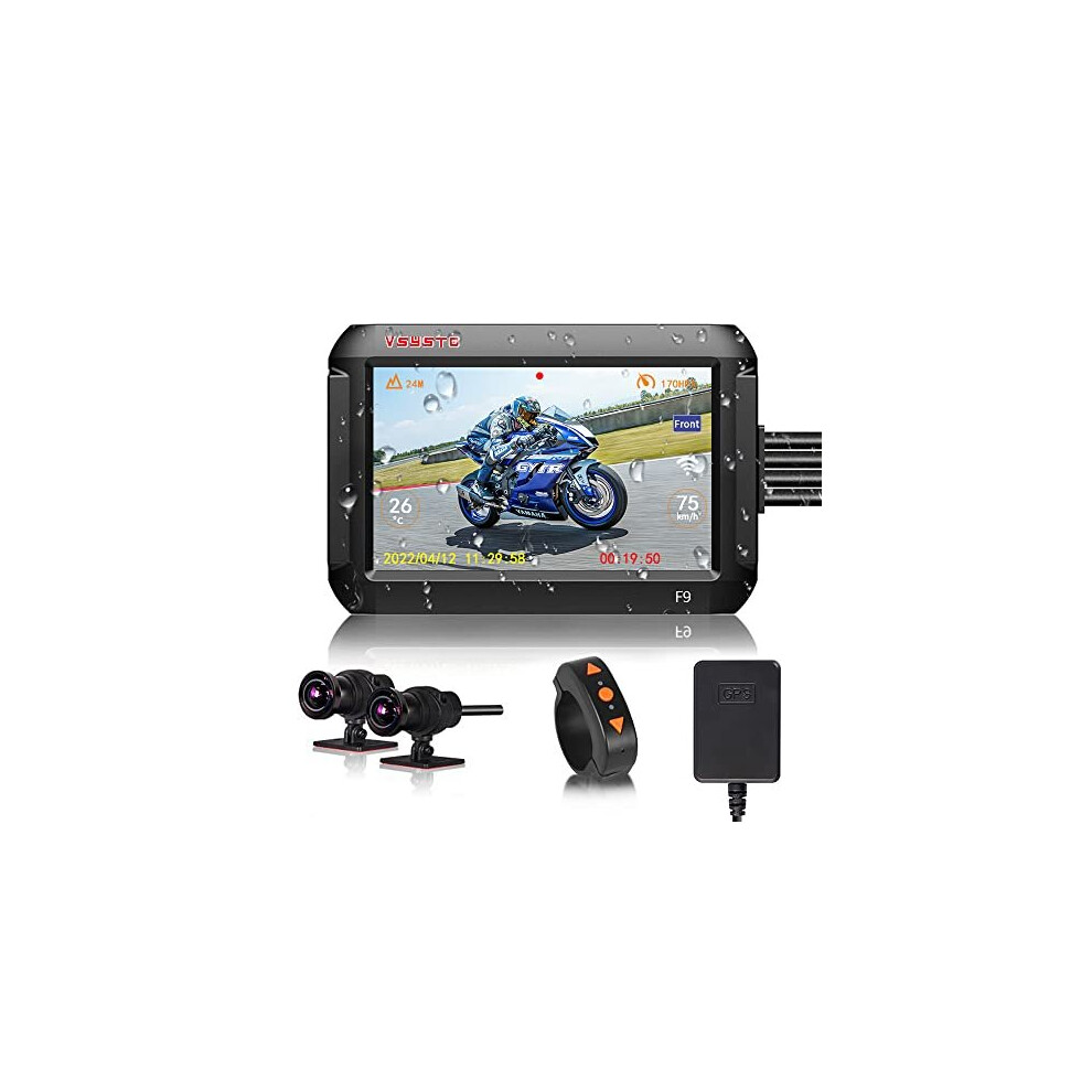 VSYSTO Motorcycle Dash Cam Waterproof Video Camera, Dual Lens 1080P Motorcycle Camera Front and Rear Video Recorder 4'' LCD Screen 150 Wide Angle wit-image-OPC-PBD2HCV-NEW