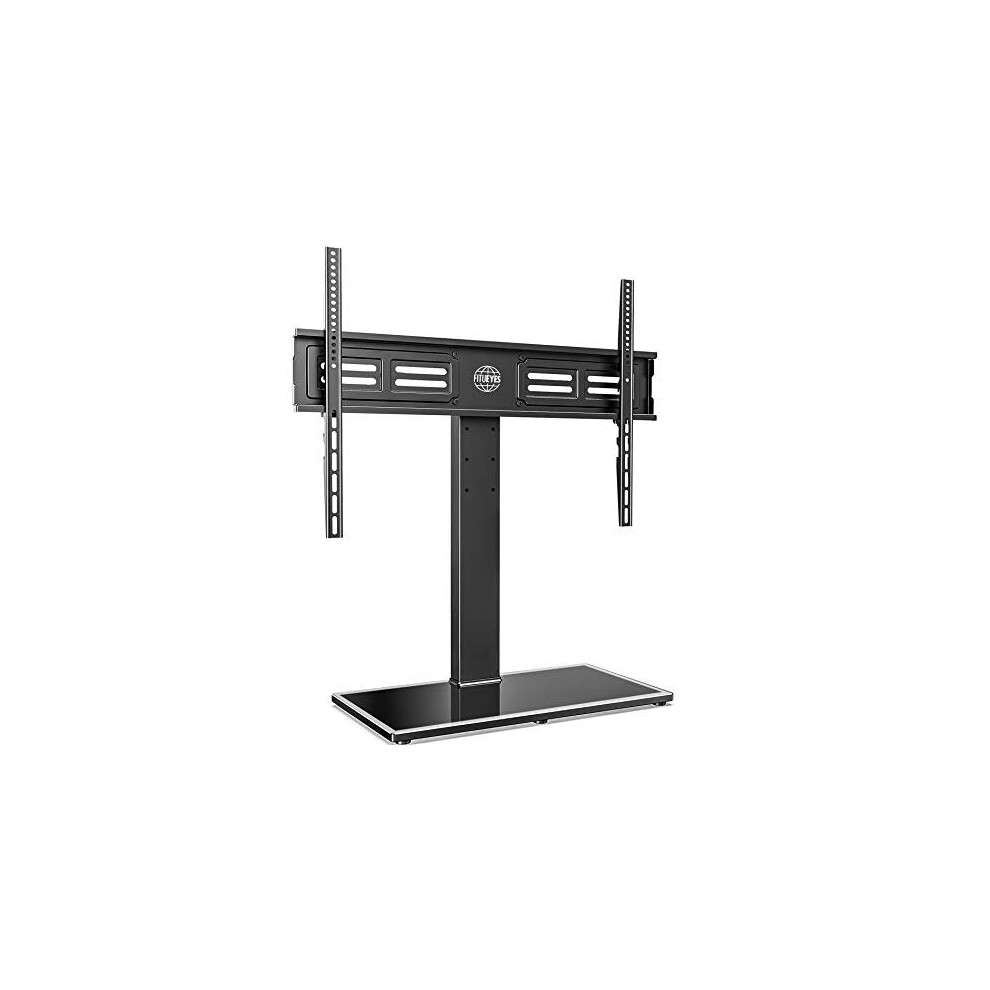 FITUEYES Universal TV Stand for Large TVs upto 85 Inch, Tall Tabletop TV Pedestal Stand with 10mm Tempered Glass Base, Swivel, Height Adjustable, Easy