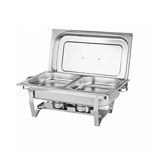 New Double Stainless Steel Chafing Dish Sets With 8.50L Food Pans Fuel ...