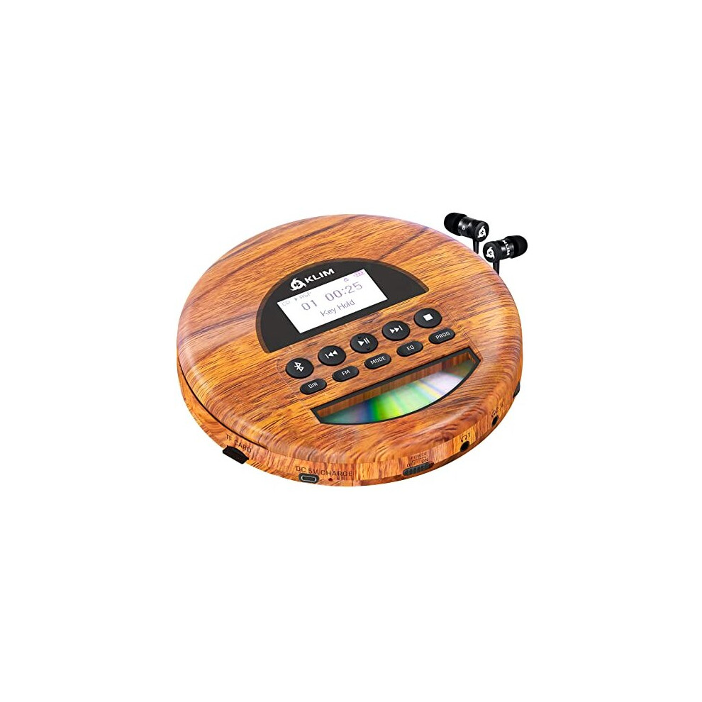 Klim Nomad Wood - New 2023 - Portable Cd Player Walkman - Long-Lasting Battery - Includes Headphones - Radio Fm - Compatible Mp3 Cd Player Portable - 3701152104185