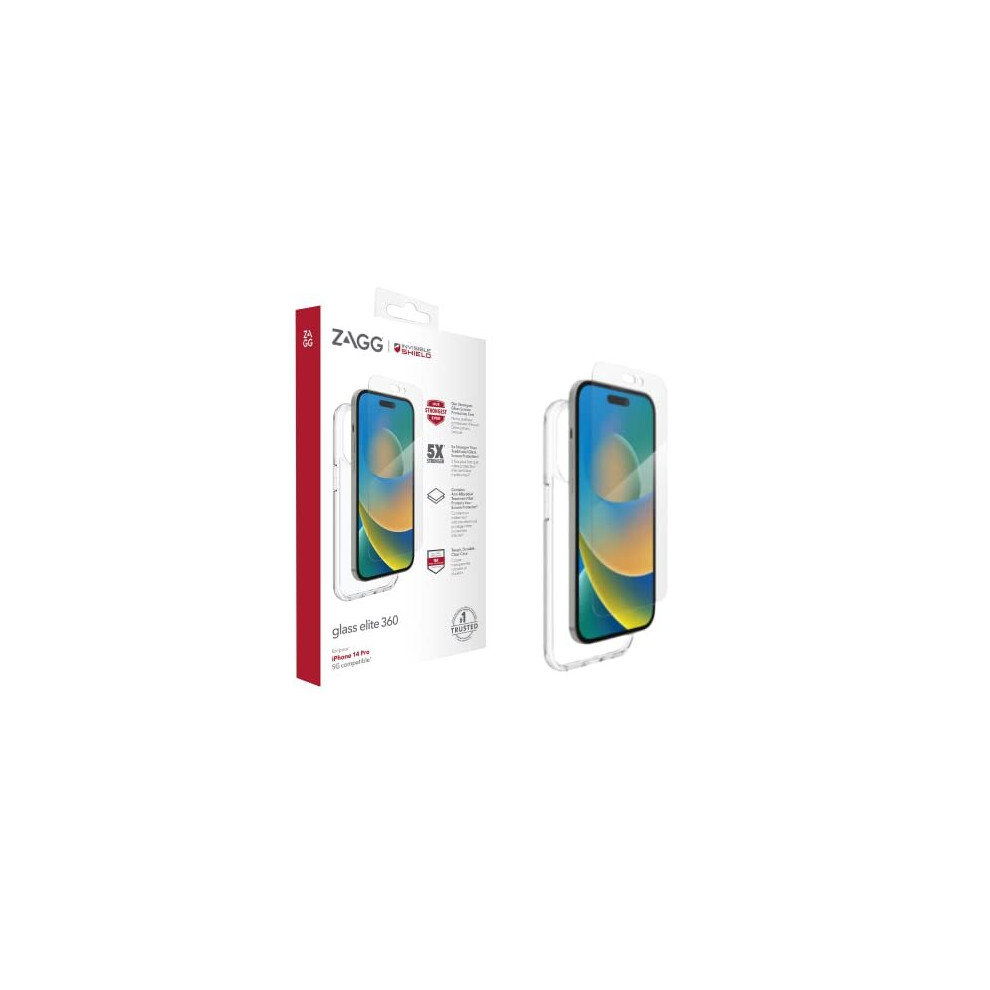 ZAGG InvisibleShield Glass Elite 360 Screen Protector & Clear Case Bundle Compatible for iPhone 14 Pro, Shockproof, Scratch Resistant, Glass-Like, Ant
