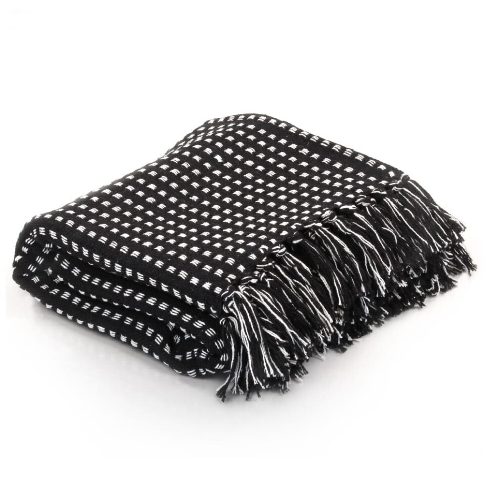 Vidaxl Throw Cotton Squares 125X150cm Black Sofa Bed Blanket Cover Bedspread