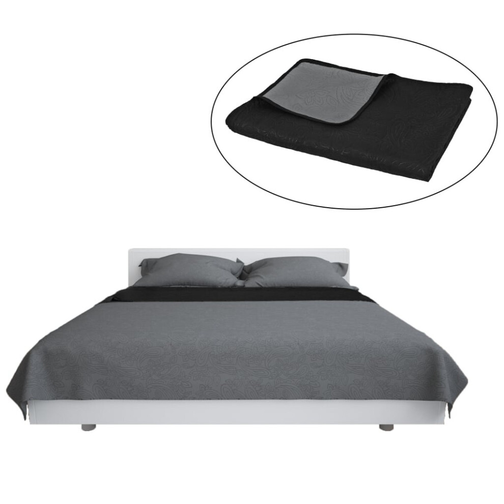 vidaXL Double-sided Quilted Bedspread 230x260cm Grey And Black Bedding Cover