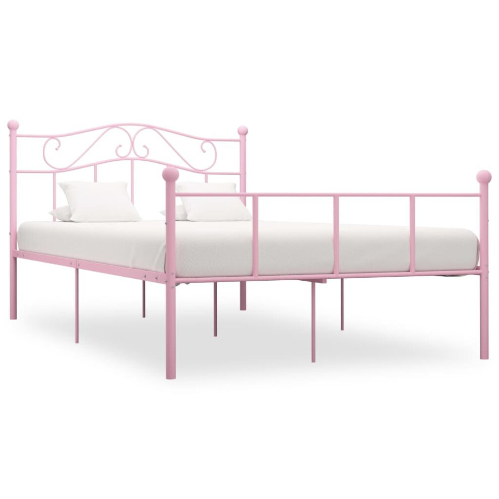 vidaXL Bed Frame Pink Metal 120x200cm Elegant Classic Base Bedroom Furniture