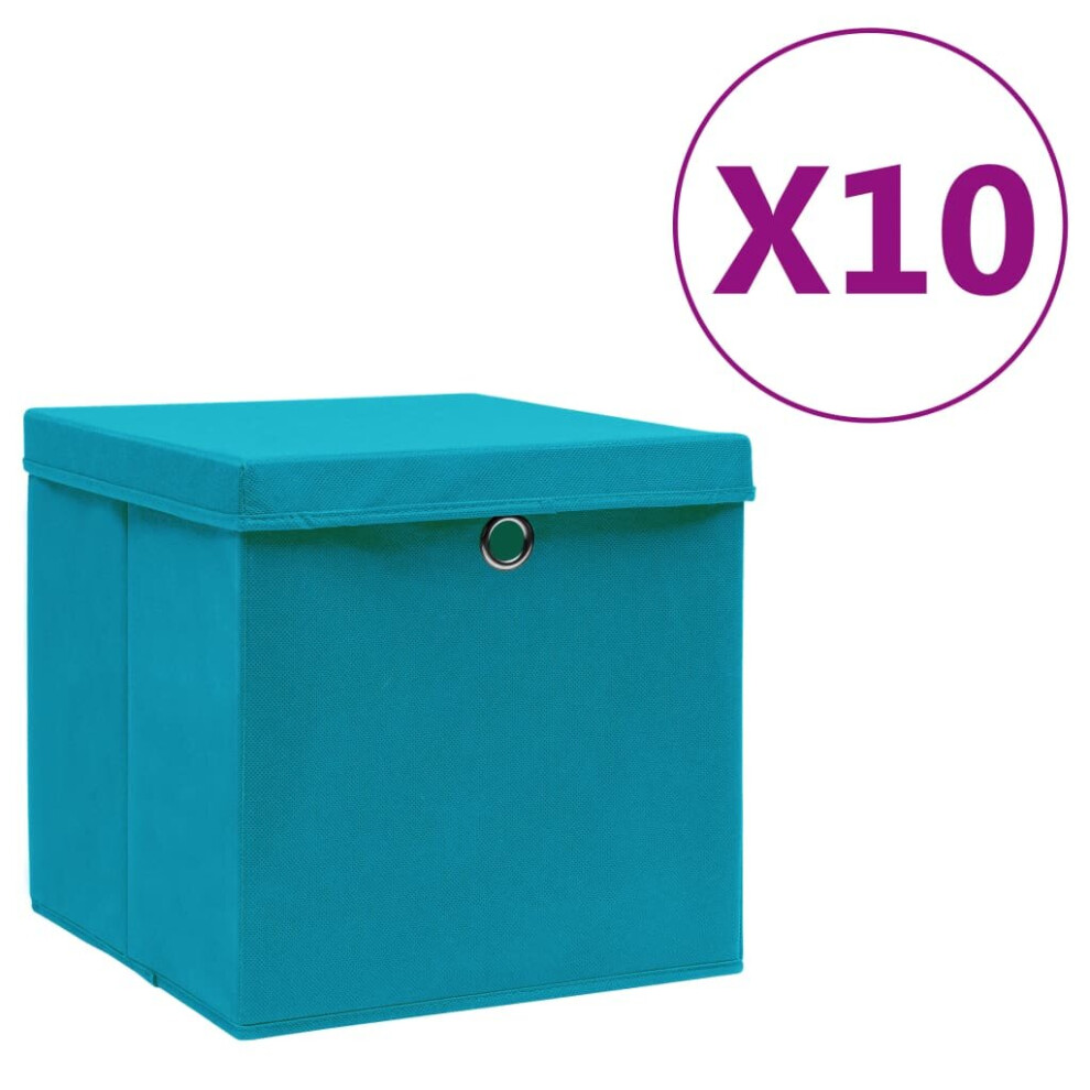 Vidaxl 10X Storage Boxes With Covers Baby Blue Organiser Cube Basket Container